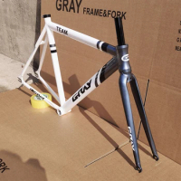 Gray-Team Style Fixed Gear Bike Frameset Fixie Frame Single Speed Aluminum Alloy Frame+Front Fork Track Frame 700C*48/52/56CM