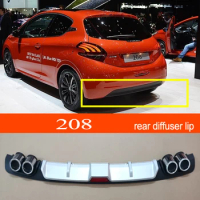 208 ABS Plastic Silver / Black Car Rear Bumper Rear Diffuser Spoiler Lip for Peugeot 208 Hatchback
