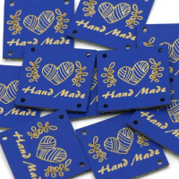 20pcs Blue Handmade Label Leaf Leather Tags for Clothes Hats Heart Hand Made Labels for Clothing Sewing Accessories 25*25MM