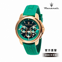 【MASERATI 瑪莎拉蒂 官方直營】Successo 輝煌成就系列亞洲限定三眼手錶 綠色矽膠錶帶 44MM R8871621038