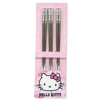 小禮堂 Hello Kitty 不鏽鋼方形筷子3入組 23cm (銀文字款) 4710891-161938