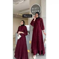 Kyfashion.id - classy dress gamis brokat mix bahan maxmara silk baju pesta hari raya XL BLUE