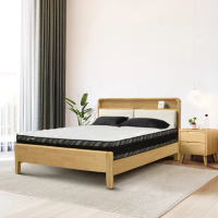 【IHouse】日式實木 燈光床組 單大3.5尺(可調式床台+石墨烯床墊+床頭櫃)