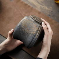 鐵銹釉陶罐子粗陶茶罐空罐密封陶瓷復古家用中號普洱茶葉罐儲存罐