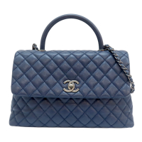 【二手名牌BRAND OFF】CHANEL 香奈兒 藍色 牛皮 菱格紋 荔枝紋 Coco Handle 兩用包 無卡 A92992