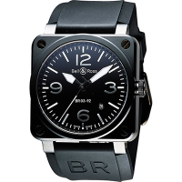 Bell &amp; Ross Aviation 軍事飛行陶瓷機械腕錶-黑x銀時標/42mm