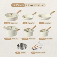 Cookware Sets Set of Pots Sets for Cooking 14pcs Pots and Pans Set Non Stick Cream White Non-stick Cookware Kit Free Shipping