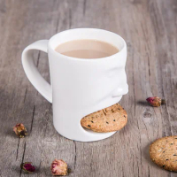 human face ceramic coffee mug with biscuit cookie pocket holder