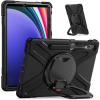 Case For Samsung Galaxy Tab S9 FE+ S8+ S7+ S7 FE Plus 12.4 Tablet Case Stand Holder Shoulder Strap Anti-fall 360 Rotation Cover