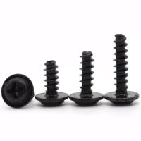 40pcs M1.4 M1.7 M2 M2.3 M2.6 M3 M3.5 M4 PWB Black zinc plated round head Phillips with washers Flat-tailed self-tapping screws