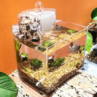 Mini Acrylic Aquarium Transparent Fish Keeper Fishbowl Portable Desktop Fish Tank for Betta Tropical Fish Silent Air 2.5W Pump