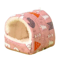 Cartoon Pattern Pet Bed Cozy Cartoon Pattern Hamster Nest Guinea Pig Hideout Small Bed for Rabbit Chinchilla Hedgehog for Ferret