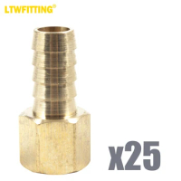 LTWFITTING Brass Fitting Coupler 1/2-Inch Hose Barb x 3/8-Inch Female NPT Fuel Water Boat(Pack of 25)