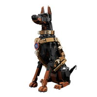 Doberman Dog Building Blocks - Poseable Animal Model Kit, Realistic Police Dog Figure, DIY Creative