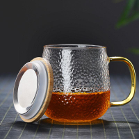 加厚日式錘紋帶把玻璃杯耐熱透明水杯子家用簡約泡茶杯冷飲早餐杯