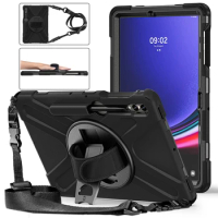 Case For Samsung Galaxy Tab S9+ S9 FE+ S8+ S7+ S7 FE 12.4 inch Tablet Case Kickstand Holder Shoulder Strap 360 Rotation Cover