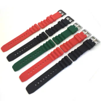Black Green Red Silicone Watch Strap 22mm For Seiko SKX007 Accessories Waterproof Watch Modified Parts With Tools Steel Buckle