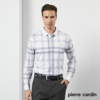 Pierre Cardin皮爾卡登 男裝 棉質彈性格紋長袖POLO衫-白(5205283-90)