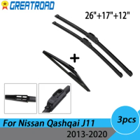 Wiper Front &amp; Rear Windscreen Wiper Blades Set For Nissan Qashqai J11 2013 2014 2015 2016 2017 2018 2019 2020 26"17"12E1