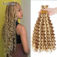 Linhua P27/613 Blonde Deep Wave Braiding Human Hair For Micro Crochet Boho Bohemian Braids Curly Highlight Double Drawn Bulk