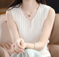 背心 冰絲v領小可愛 冰絲針織吊帶 女夏外穿背心 配西裝內搭上衣 打底背心 修身無袖上衣 女生背心【繁星小鎮】