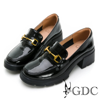 【GDC】英倫簡約酷甜真皮圓頭粗跟樂福鞋-黑色(310440-00)