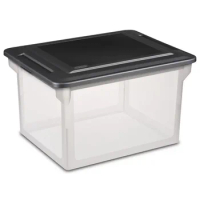 Set of 4 Plastic Storage Bin/ File Box, 18 1/2" L X 14" W 11" H, Black Home Organization