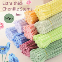 100pcs 8mm,kawat bulu Mix Colors Chenille Rod Wire Pipe Cleaner, fuzzy wire, dawai bulu warna war