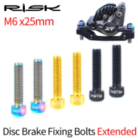 RISK 2pcs M6x25mm Titanium Alloy Bicycle Disc Brake Caliper Bolts MTB Mountain Bike Disc Brake Retaining Lengthened Screws M6*25
