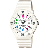 【CASIO 卡西歐】學生錶 迷你運動風指針手錶-彩色x白 女王節(LRW-200H-7BVDF)