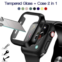 Glass+case For Apple Watch 38mm 40mm 42mm 44mm Built in tempered glass protective shell For iWatch 6 SE 5 4 3 Screen saver case