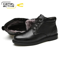 Camel Active Winter Boots Men Genuine Leather Shoes Warm Plush Winter Men Ankle Boots Leather Male Footwear Motorcycle Boots