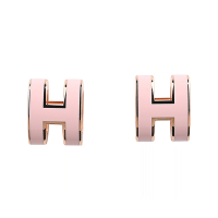 HERMES 經典POP立體H字穿式耳環(MINI/粉紅x玫瑰金)