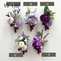 YO CHO Beautiful Bride Wrist Corsage Bracelet Bridesmaid Sisters Hand Flowers Marry Man Party Prom Temperament Purple Tea Rose