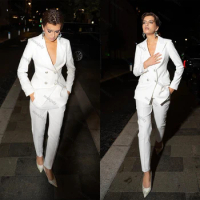 Simple White Women Suit Set Blazer+Pants 2 Pcs Sexy Peaked Lapel Jacket Plus Size Daily Casual Outfit Custom Made Dress