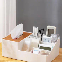 1pc Desktop Tissue Box With Wooden Cover Handkerchief Case Paper Storage Boxes Multifunction Household Kitchen Desktop Organizer