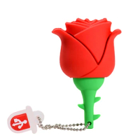 Rose Flower USB Flash Drive 64GB Free Key Chain Pen Drive 32GB Red Blue Memory Stick Yellow Pink for Girls Gift Pendrive 16GB 8G