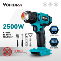 Yofidra 550℃ Hot Air Gun 2500W 2nd Gear Temperature 6th Gear Wind Speed LED Temperature Display for makita 18V Battery Heat Gun