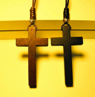 復古一體木質十字架項鏈女男長款蠟繩毛衣鏈韓國吊墜簡約情侶配飾