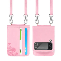 Fashion Comfortable Leather Wallet Case for Samsung Galaxy Z Flip 4 Flip4 Flip 3 Flip3 5G Phone Strop Folding Cover Funda