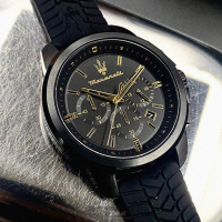 【MASERATI 瑪莎拉蒂】MASERATI手錶型號R8871621011(黑色錶面黑錶殼深黑色矽膠錶帶款)
