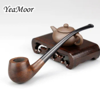 High Quality Ebony Wood Pipe Bent Smoke Pipe 3mm Metal Filter Tobacco Pipe Long Handmade Smoking Pipe Accessory