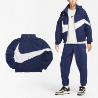 Nike 立領外套 Swoosh Jacket 藍 白 防潑水 大勾 男款 寬鬆 風衣 連帽 FB7878-410
