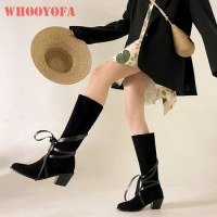 Winter Comfortable Black Apricot Women Mid Calf Boots Hot Round Toe High Heel Lady Casual Shoes Plus Big Size 11 43 46 48
