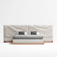 Hotel furniture wooden frame upholstered bed king size bed luxury big headboard bed