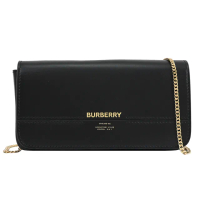 【BURBERRY 巴寶莉】Grace 簡約燙印LOGO小牛皮翻蓋晚宴包鍊包斜背包(黑)