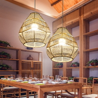 吊燈燈具仿藤編 民宿燈罩創意 新中式室內餐廳火鍋店飯店裝飾吊燈