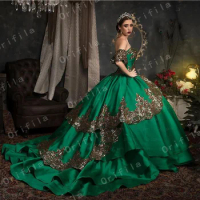 Green Sweet 16 Quinceanera Dress Sequined Sparkly Lace Pageant Party Dress Ball Gown Mexican Girl Birthday Gown