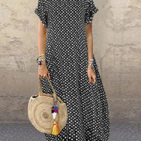 Bohemian Beach Maxi Dress Womens Printed Summer Sundress ZANZEA 2023 Casual Polka Dot Baggy Sarafans Vestidos Robe