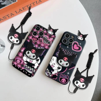 For Vivo Y15s Y17s Y15A Y76 Y35 Y22 Y16 Y02s Y78 Y27 V25 V25Pro V27 Naught Kuromi Case With Holder Rope